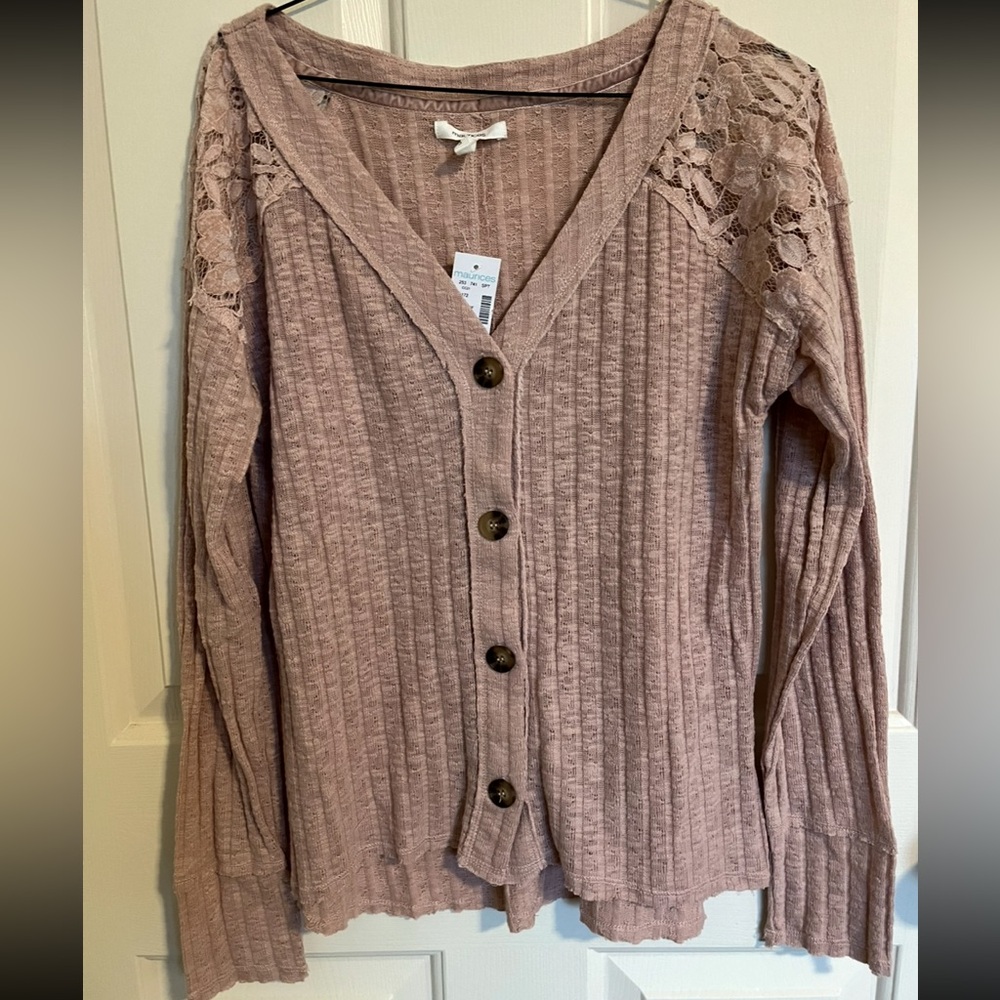 Maurices Pink Cable-Knit Cardigan V-Neck